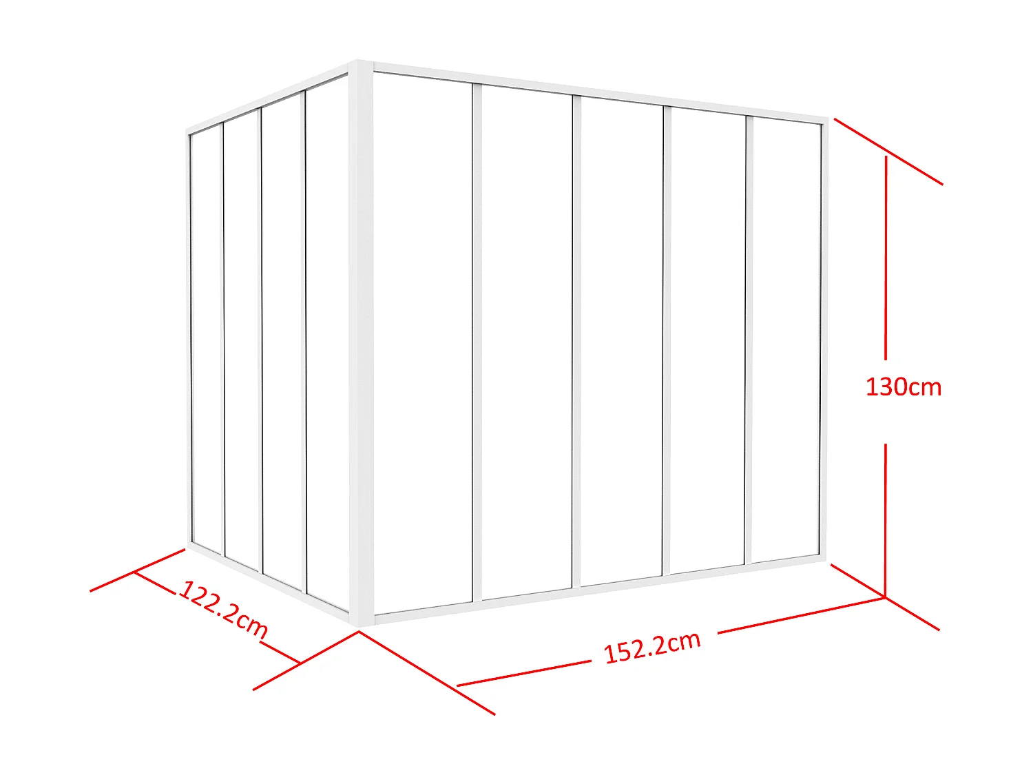 Glazen hoekbinnenraam met industriële stijl van gepoedercoat aluminium – L150 x L120 x H130 – Wit – BAYVIEW