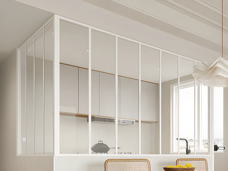 Verrière d'angle d'atelier en aluminium thermolaqué - L210 x L120 x H130 - Blanc - BAYVIEW