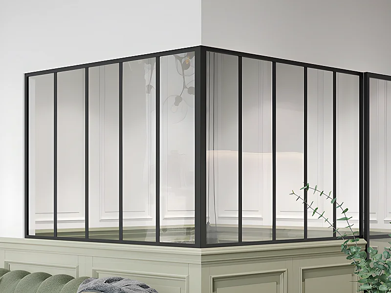 Glaswand Ecklösung - 150 x 150 x 105 cm - thermolackiertes Aluminium - Schwarz - BAYVIEW