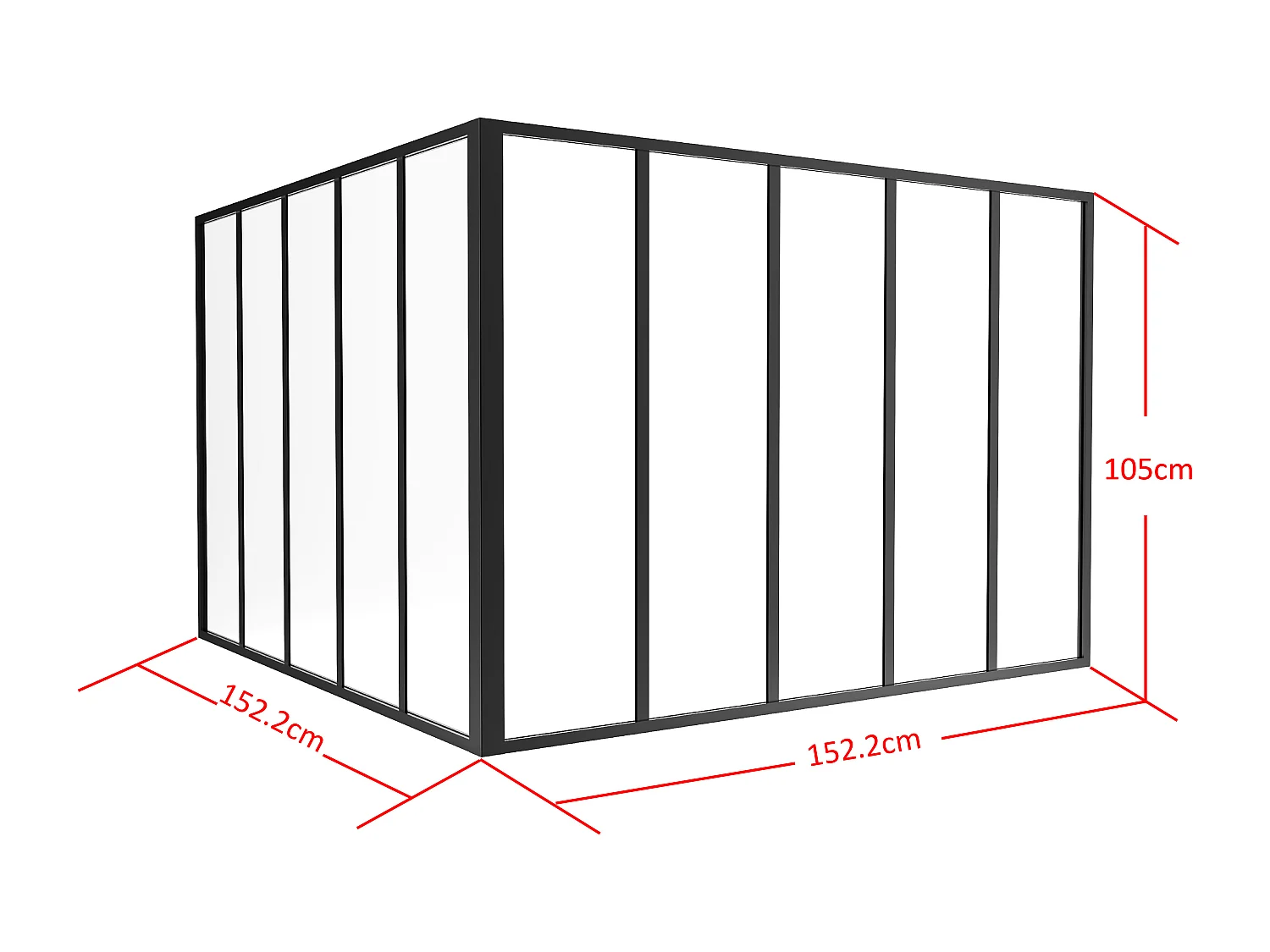 Verrière d'angle d'atelier en aluminium thermolaqué - L150 x L150 x H105 - Noir - BAYVIEW