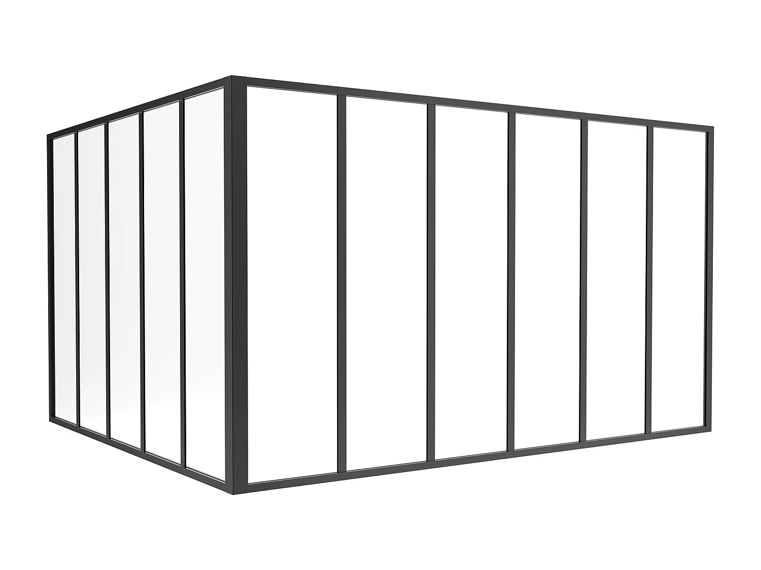 Cristalera de esquina de taller de aluminio termolacado - Ancho 180 x Ancho 150 x Alt. 105 - Negro - BAYVIEW