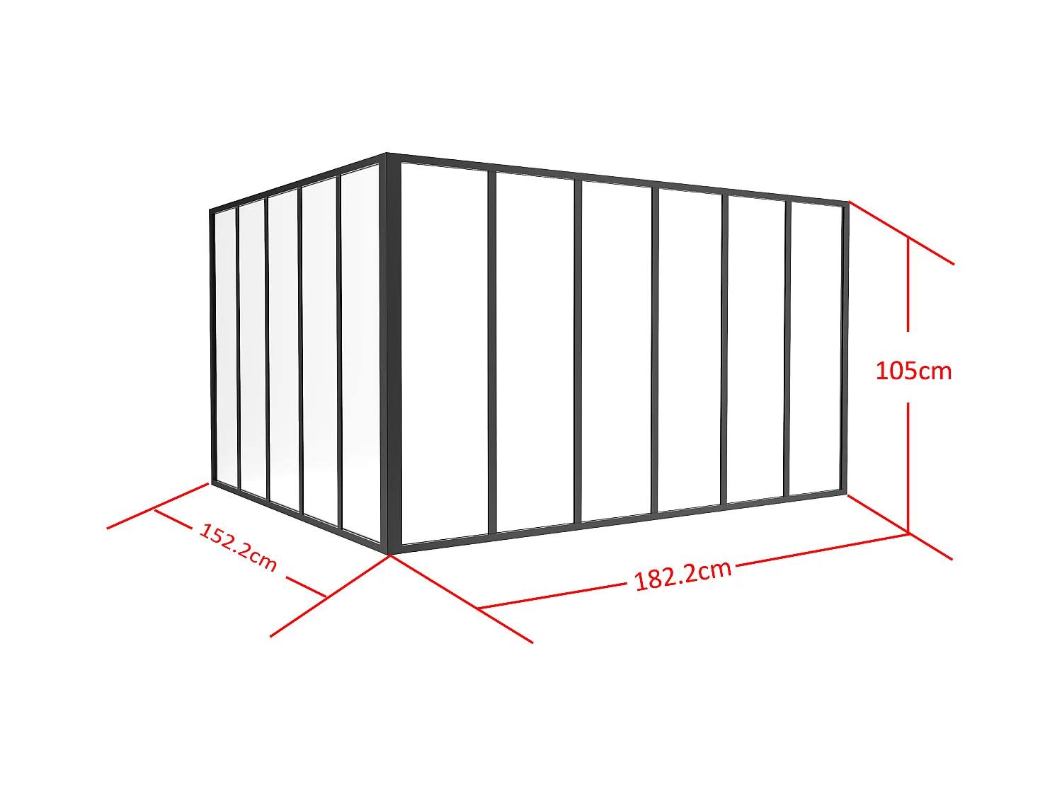 Cristalera de esquina de taller de aluminio termolacado - Ancho 180 x Ancho 150 x Alt. 105 - Negro - BAYVIEW