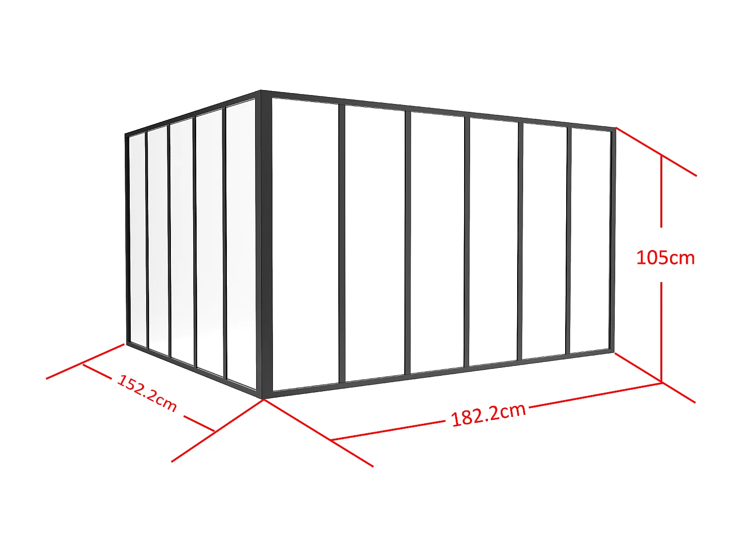 Verrière d'angle d'atelier en aluminium thermolaqué - L180 x L150 x H105 - Noir - BAYVIEW