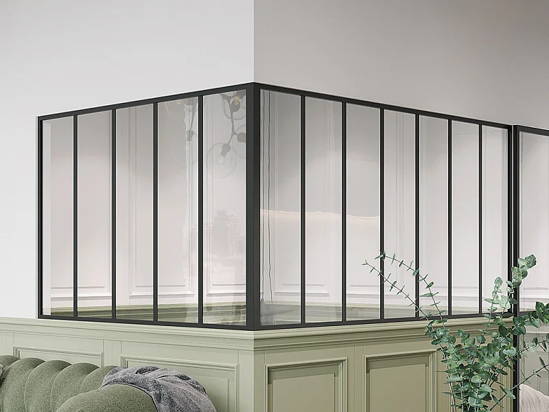 Vetrata angolare L210 x L150 x H105 in Alluminio termolaccato Stile atelier Nero - BAYVIEW