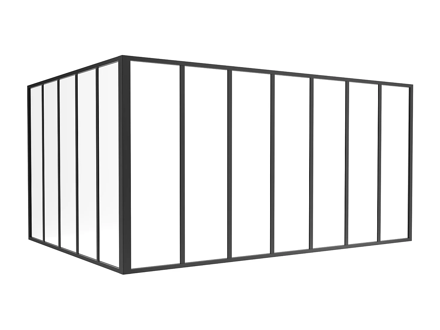 Glazen hoekbinnenraam met industriële stijl van gepoedercoat aluminium – L210 x L150 x H105 – Zwart – BAYVIEW