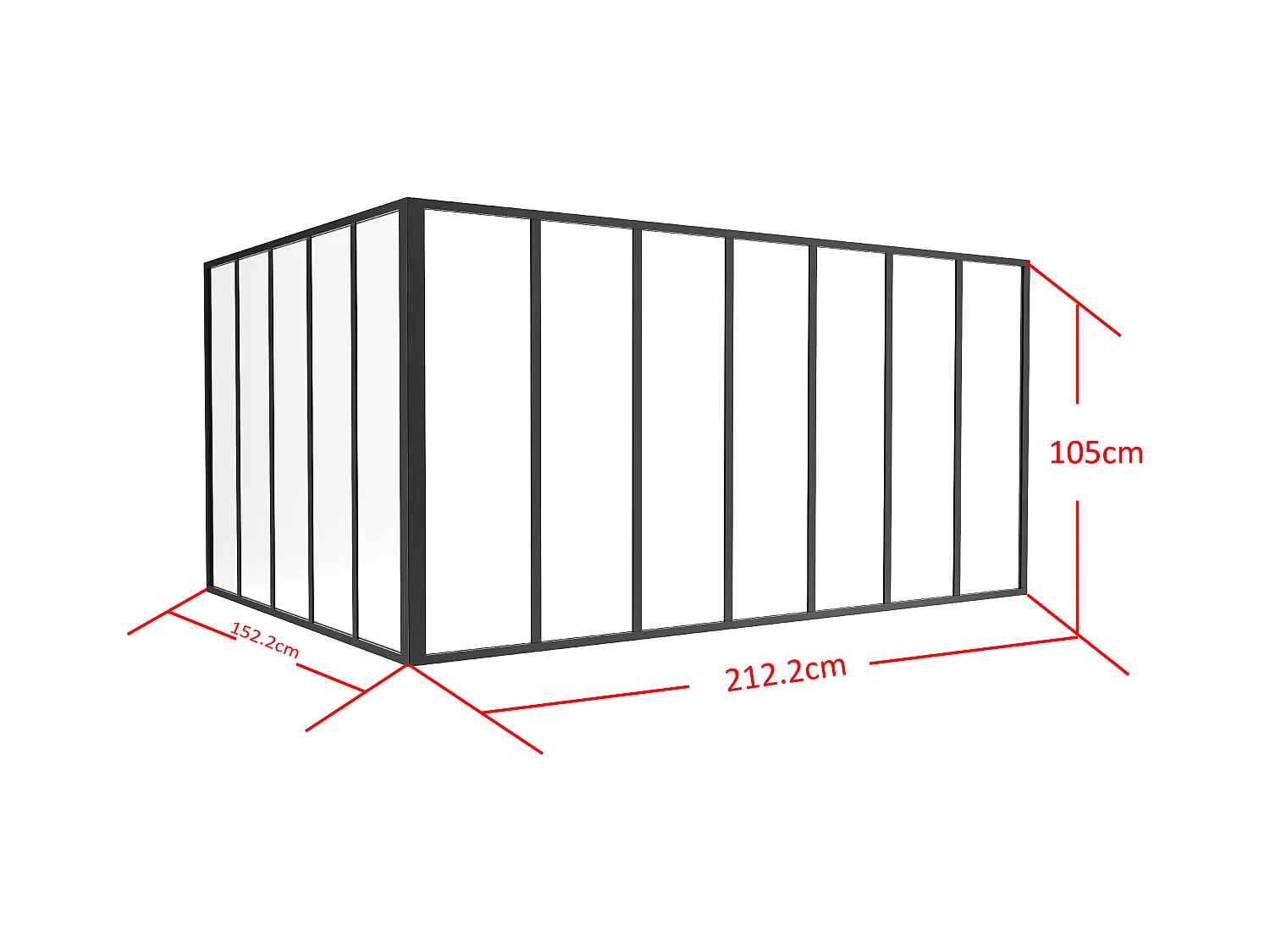 Hjørnevindue i pulverlakeret aluminium - L210 x L150 x H105 - Sort - BAYVIEW