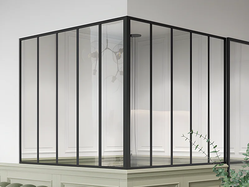 Cristalera de esquina de taller de aluminio termolacado - Ancho 150 x Prof. 150 x Alt. 130 - Negro - BAYVIEW