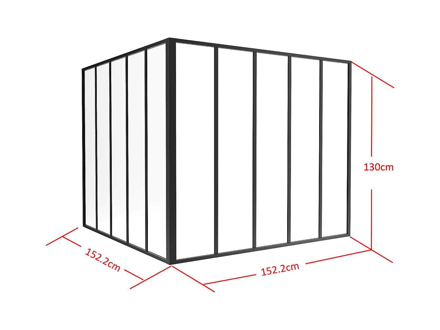 Hjørneverkstedvindu i pulverlakkert aluminium - L150 x L150 x H130 - Svart - BAYVIEW