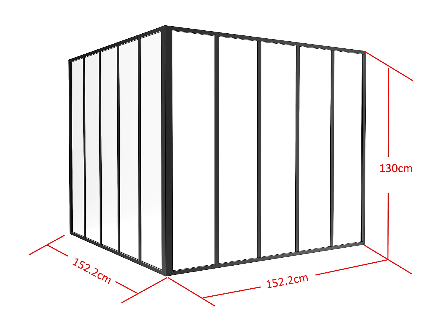 Verrière d'angle d'atelier en aluminium thermolaqué - L150 x L150 x H130 - Noir - BAYVIEW