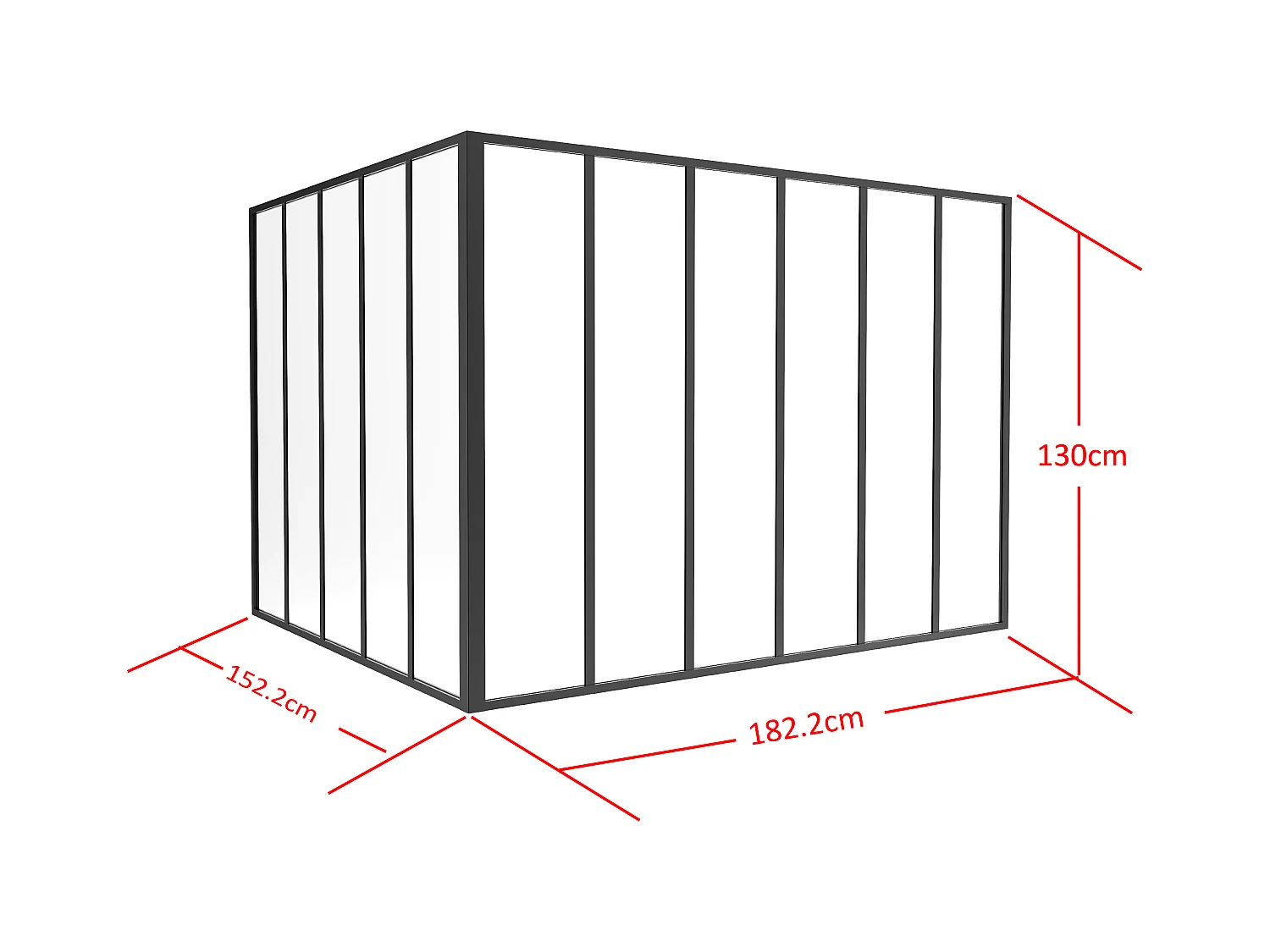 Innrammet hjørnevindu i termolakkert aluminium - B180 x B150 x H130 - Svart - BAYVIEW