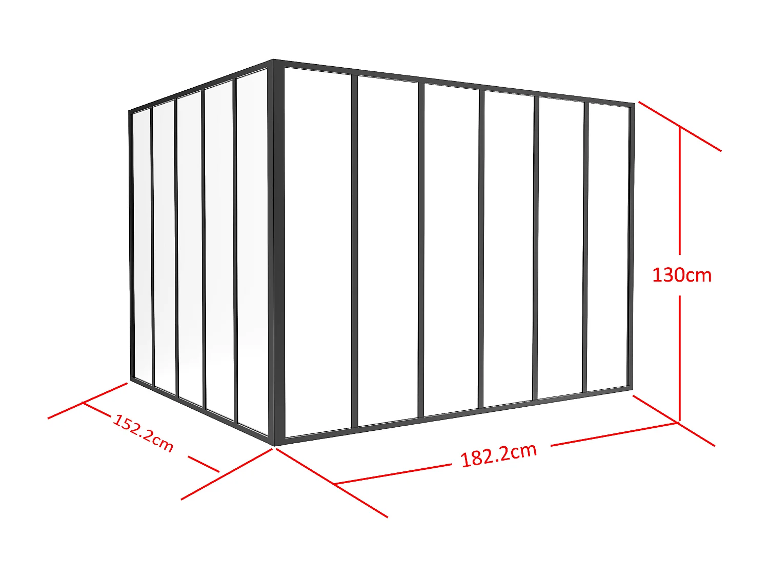 Hjørnevindue i termisk coatet aluminium - L180 x L150 x H130 - Sort - BAYVIEW
