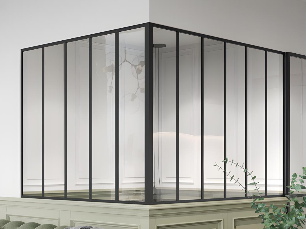 Verrière d'angle d'atelier en aluminium thermolaqué - L180 x L150 x H130 - Noir - BAYVIEW