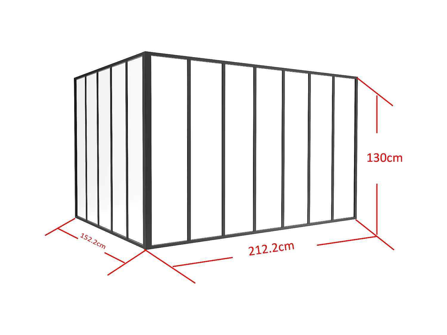 Verrière d'angle d'atelier en aluminium thermolaqué - L210 x L150 x H130 - Noir - BAYVIEW