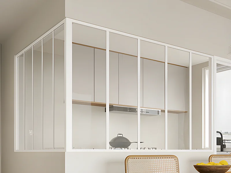 Glaswand Ecklösung - 150 x 150 x 105 cm - thermolackiertes Aluminium - Weiß - BAYVIEW