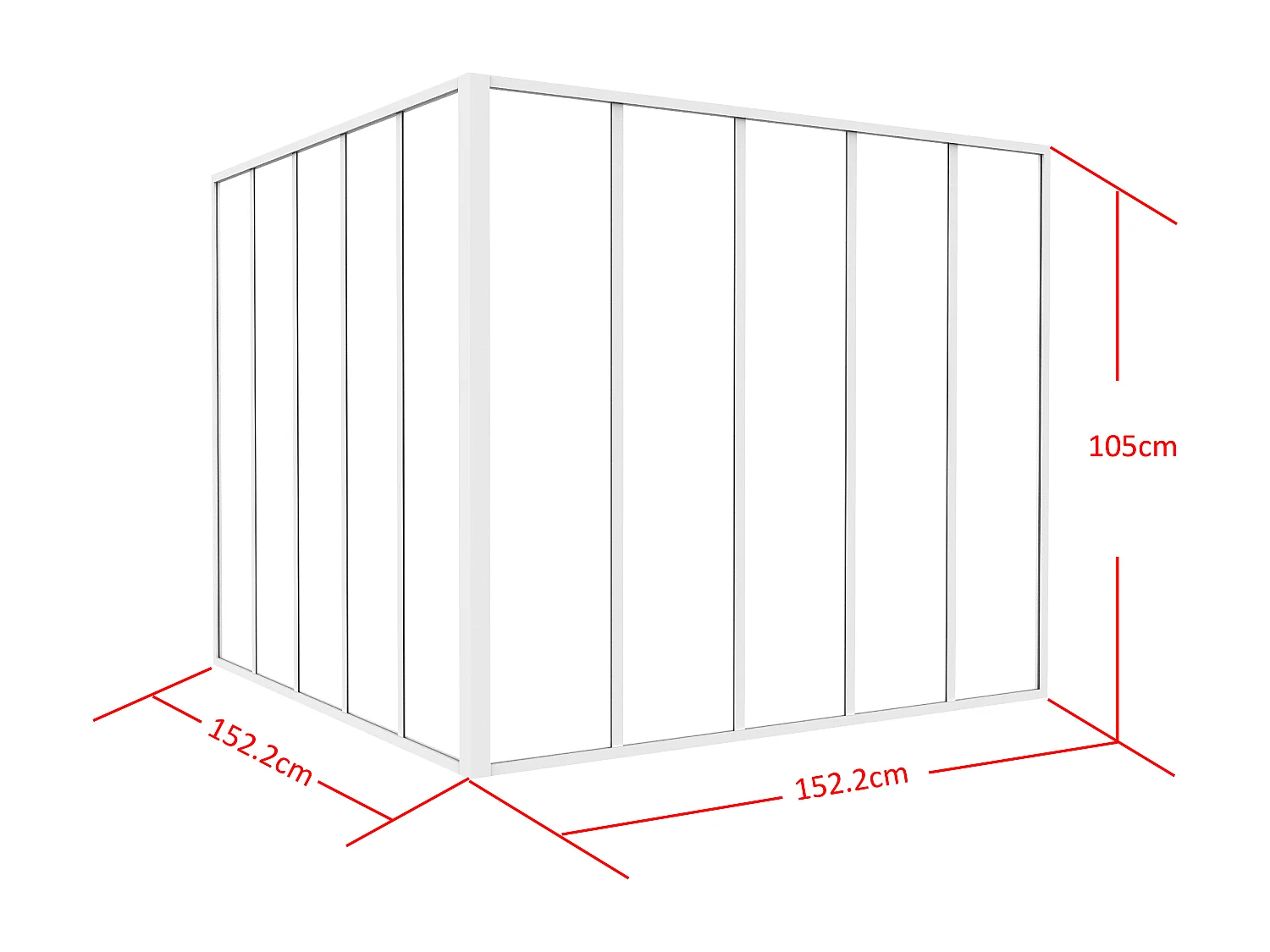 Hjørneglassvegg i lakkert aluminium - L150 x L150 x L150 x H105 - Hvit - BAYVIEW