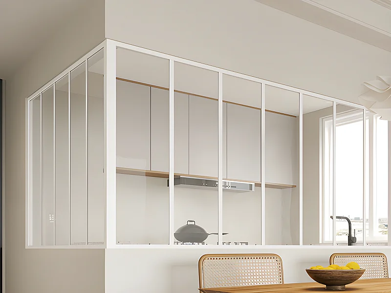 Przeszklona ścianka narożna z aluminium malowanego proszkowo - szer. 210 x szer. 150 x wys. 105 - Biały - BAYVIEW