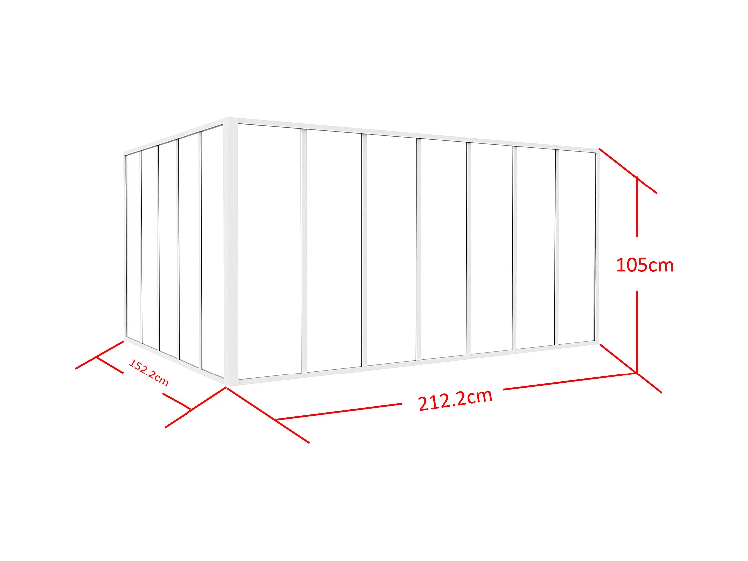 Glaswand Ecklösung - 120 x 150 x 105 cm - thermolackiertes Aluminium - Weiß - BAYVIEW