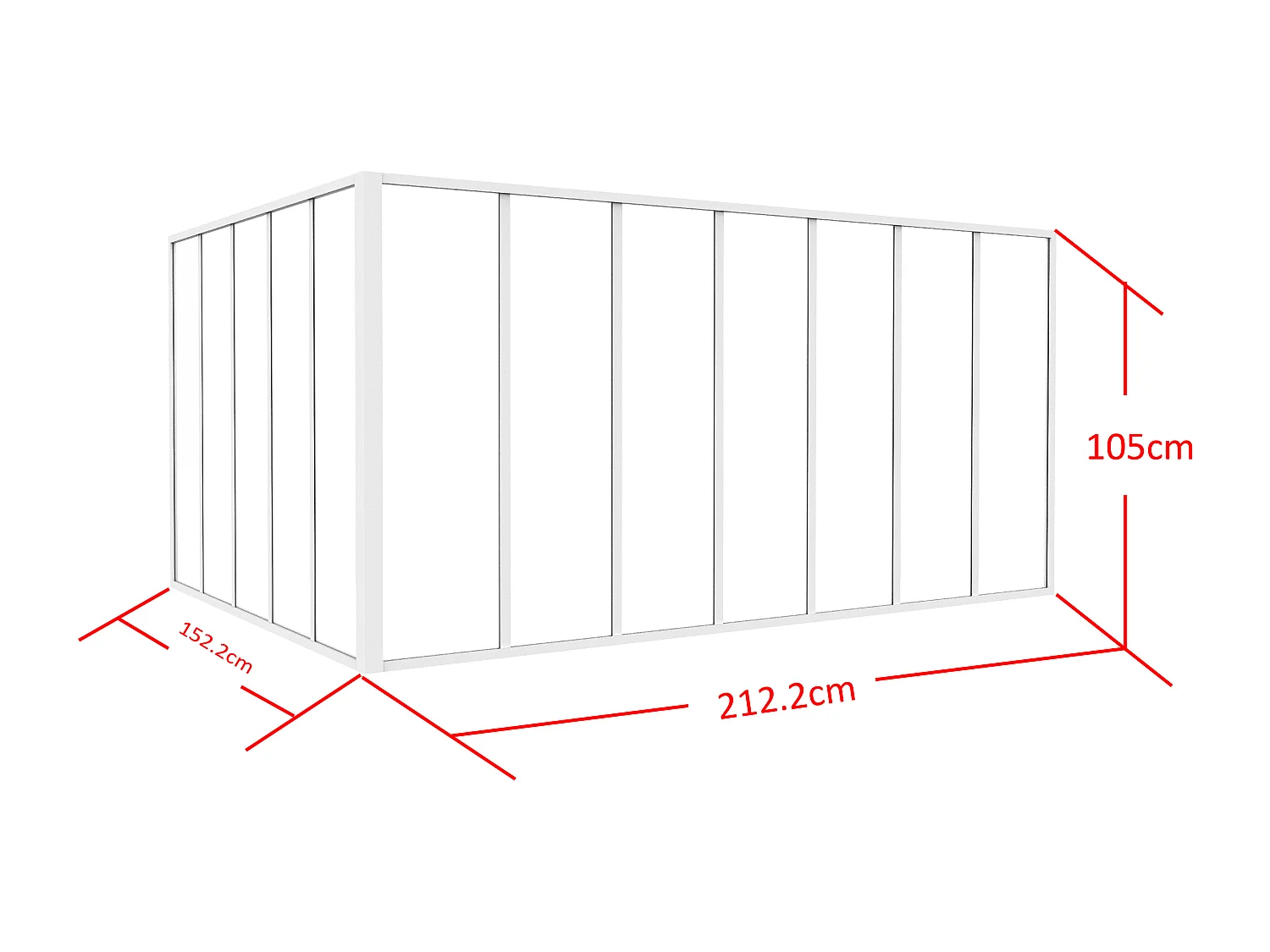 Hjørneglassvegger av pulverlakkert aluminium - L210 x L150 x H105 - Hvit - BAYVIEW