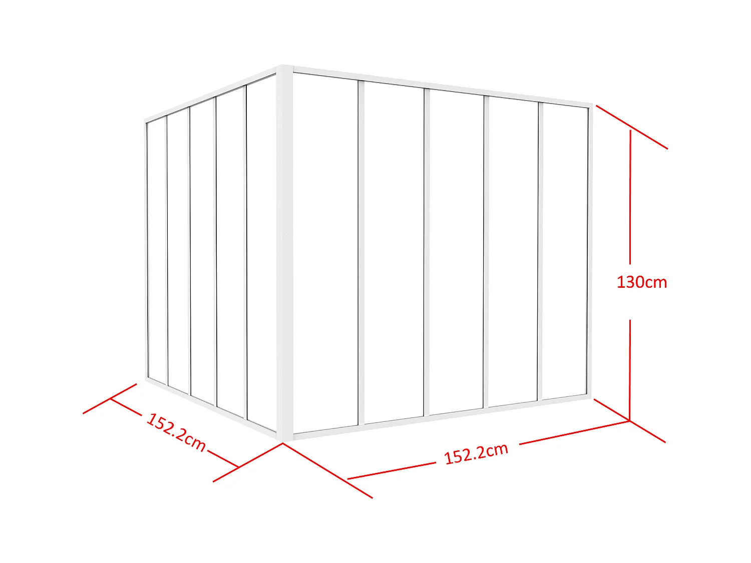 Przeszklona ścianka narożna z aluminium malowanego proszkowo - szer. 150 x szer. 150 x wys. 130 - Biały - BAYVIEW