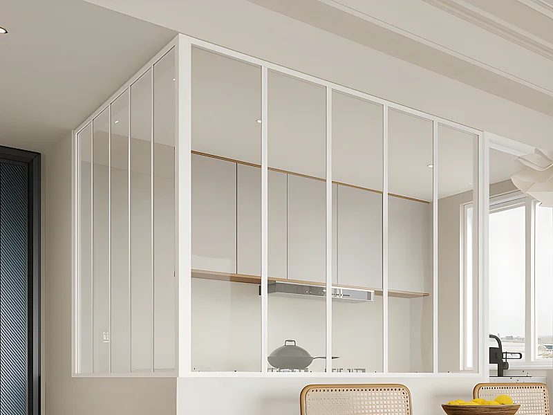 Vetrata angolare L150 x L150 x H130 in Alluminio termolaccato Stile atelier Bianco - BAYVIEW