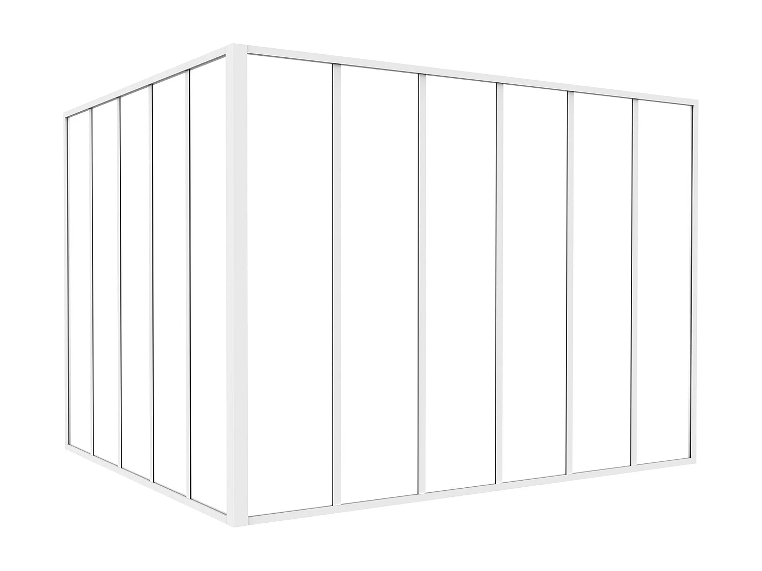 Glazen hoekbinnenraam met industriële stijl van gepoedercoat aluminium – L180 x L150 x H130 – Wit – BAYVIEW