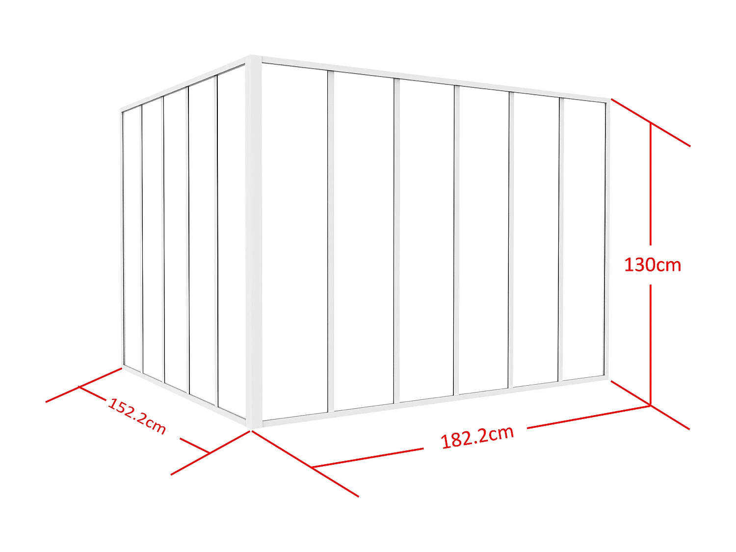 Glazen hoekbinnenraam met industriële stijl van gepoedercoat aluminium – L180 x L150 x H130 – Wit – BAYVIEW