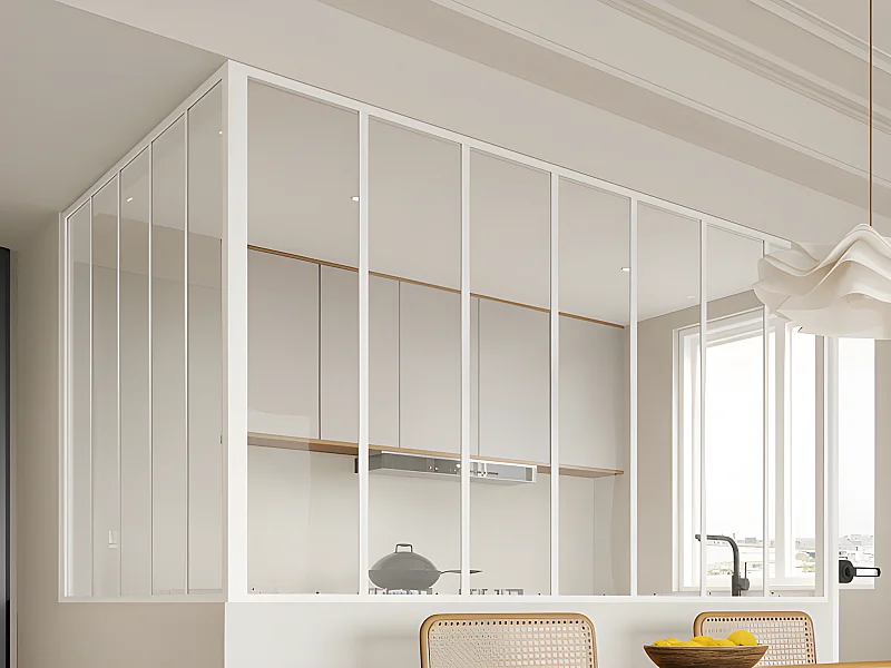 Verrière d'angle d'atelier en aluminium thermolaqué - L210 x L150 x H130 - Blanc - BAYVIEW