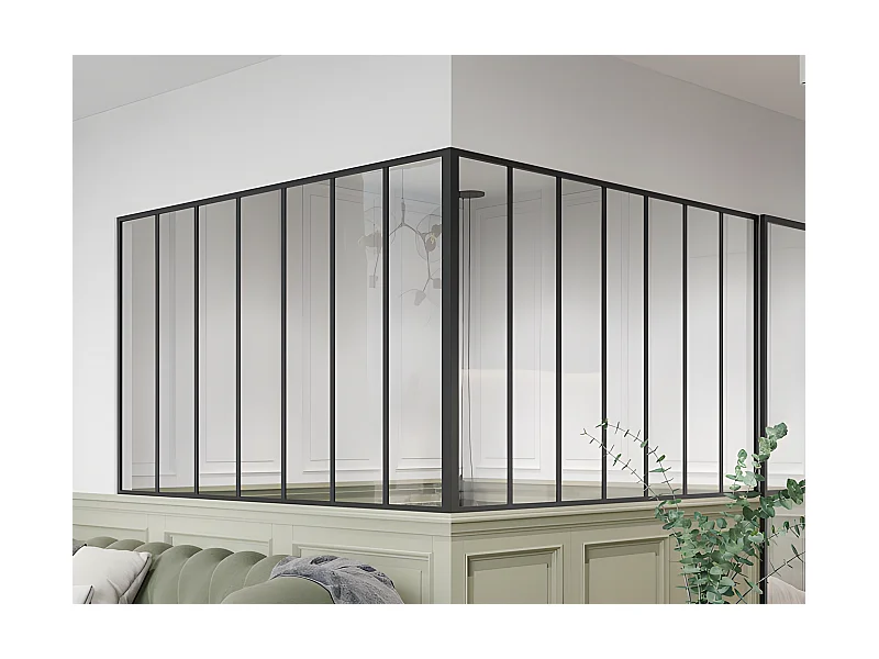 Verrière d'angle d'atelier en aluminium thermolaqué - L210 x L210 x H130 - Noir - BAYVIEW
