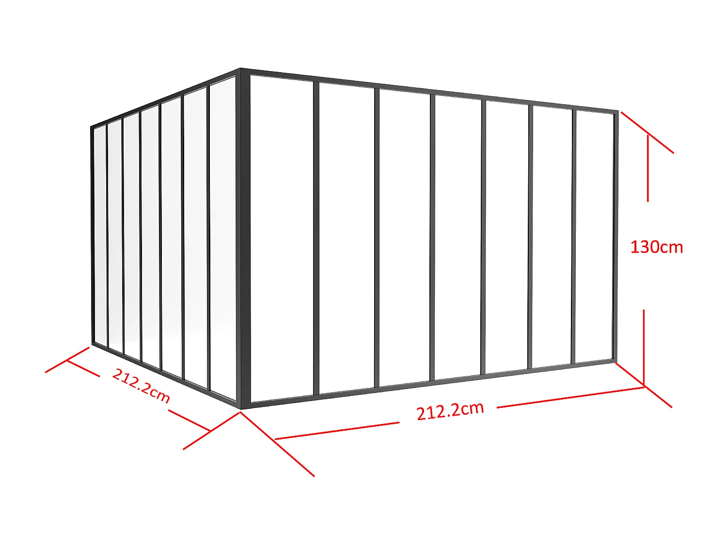 Verrière d'angle d'atelier en aluminium thermolaqué - L210 x L210 x H130 - Noir - BAYVIEW