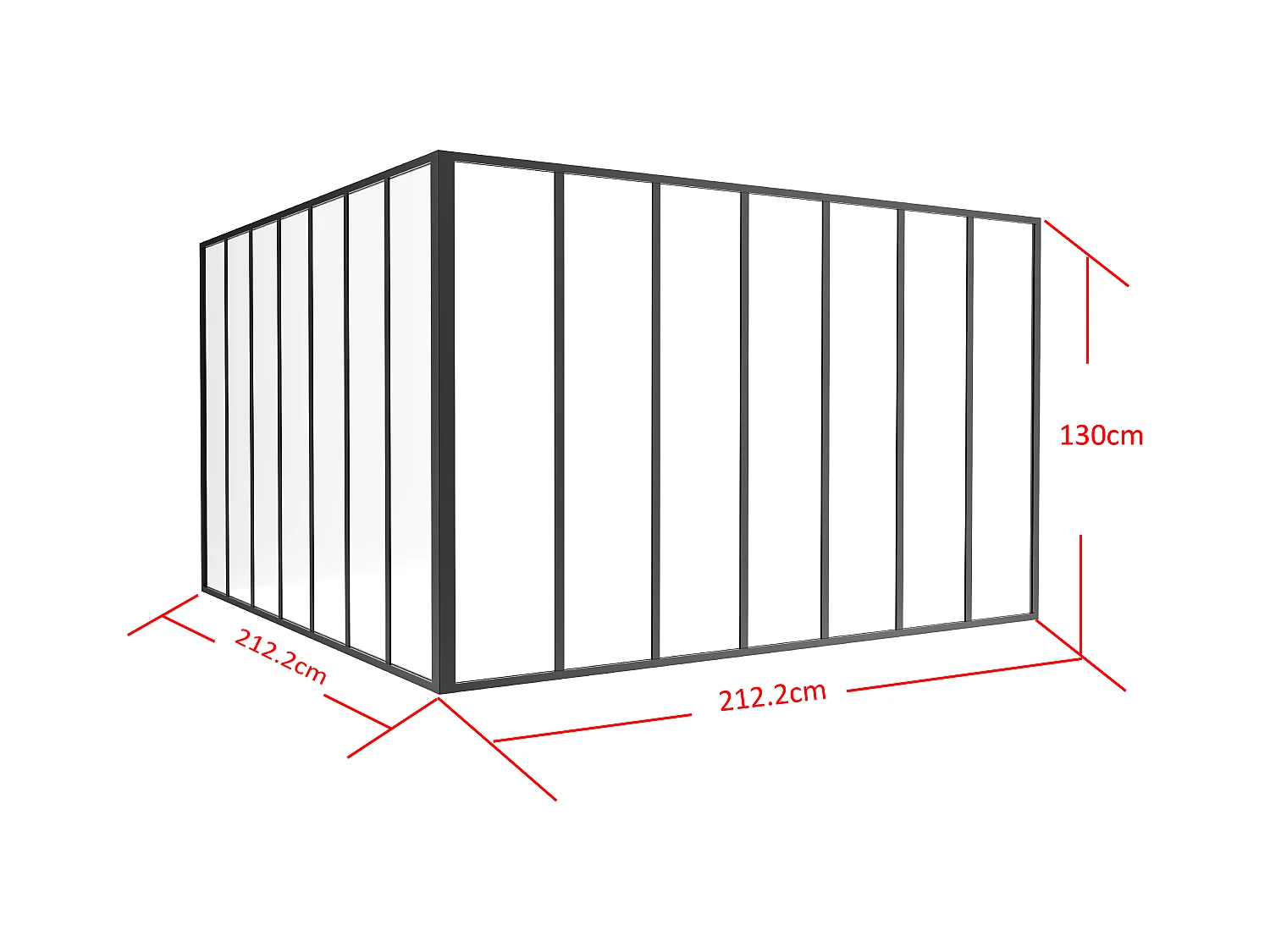 Termolakkert aluminium verkstedsglass hjørne - L210 x L210 x H130 - Svart - BAYVIEW