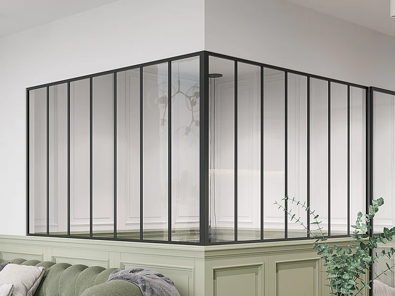 Glaswand Ecklösung - 210 x 210 x 130 cm - thermolackiertes Aluminium - Schwarz - BAYVIEW