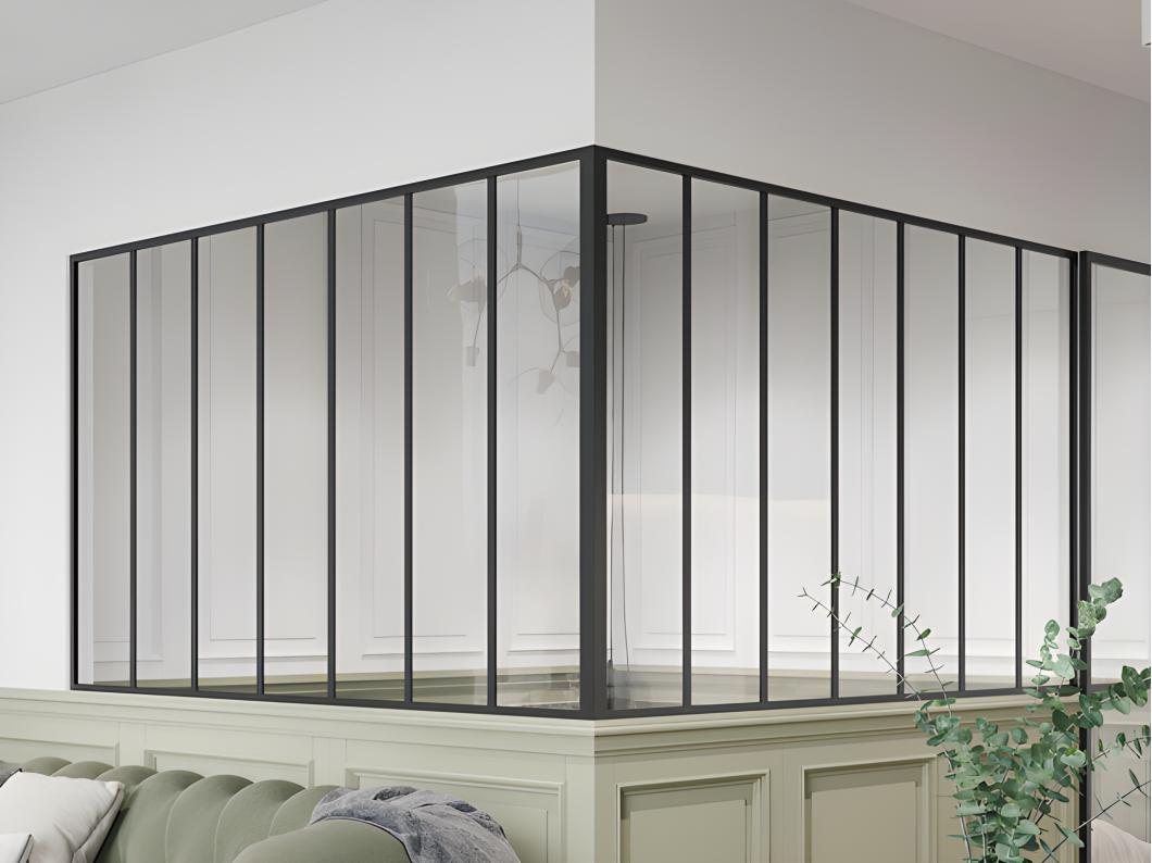 Glaswand Ecklösung - 210 x 210 x 130 cm - thermolackiertes Aluminium - Schwarz - BAYVIEW