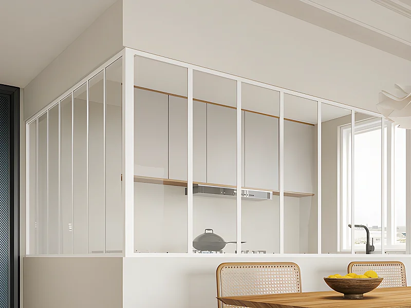 Verrière d'angle d'atelier en aluminium thermolaqué - L210 x L210 x H105 - Blanc - BAYVIEW