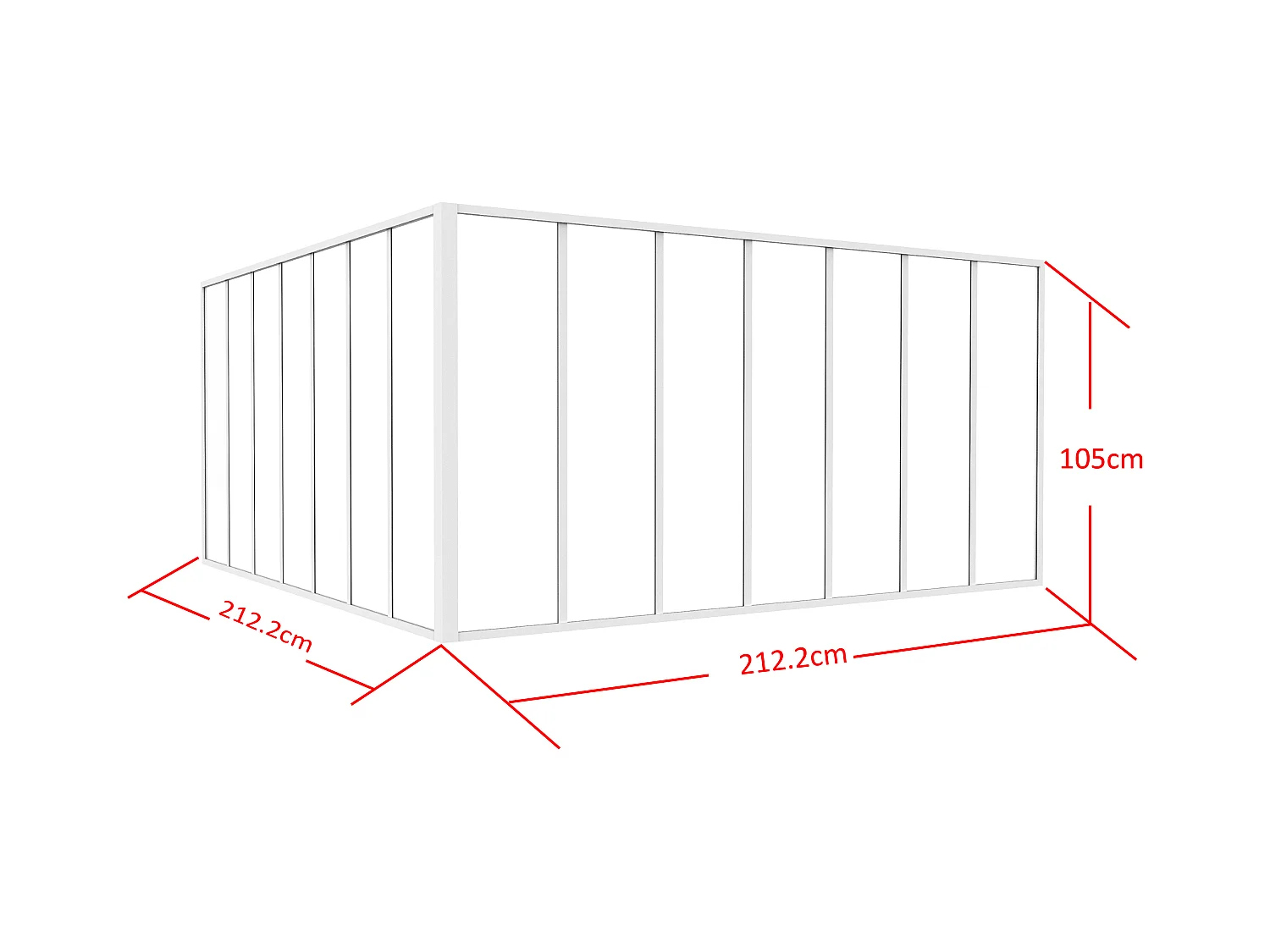 Hjørneglassvegg i pulverlakkert aluminium - L210 x B210 x H105 - Hvit - BAYVIEW