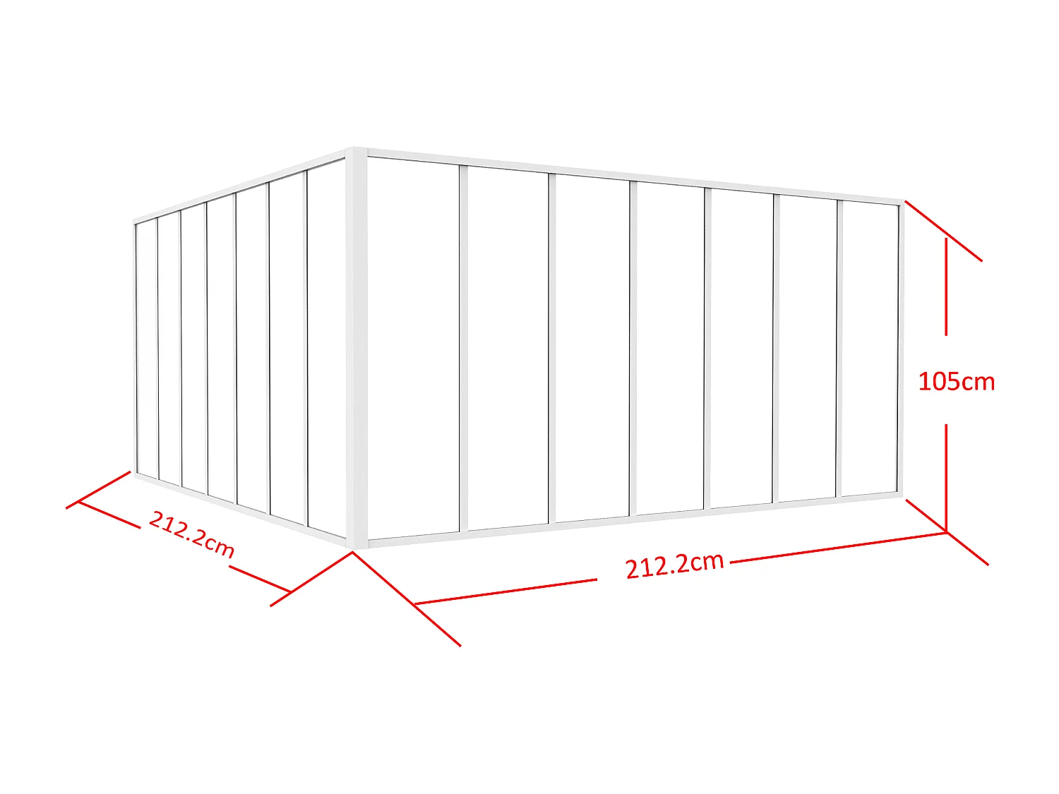 Glazen hoekbinnenraam met industriële stijl van gepoedercoat aluminium – L210 x L210 x H105 – Wit – BAYVIEW