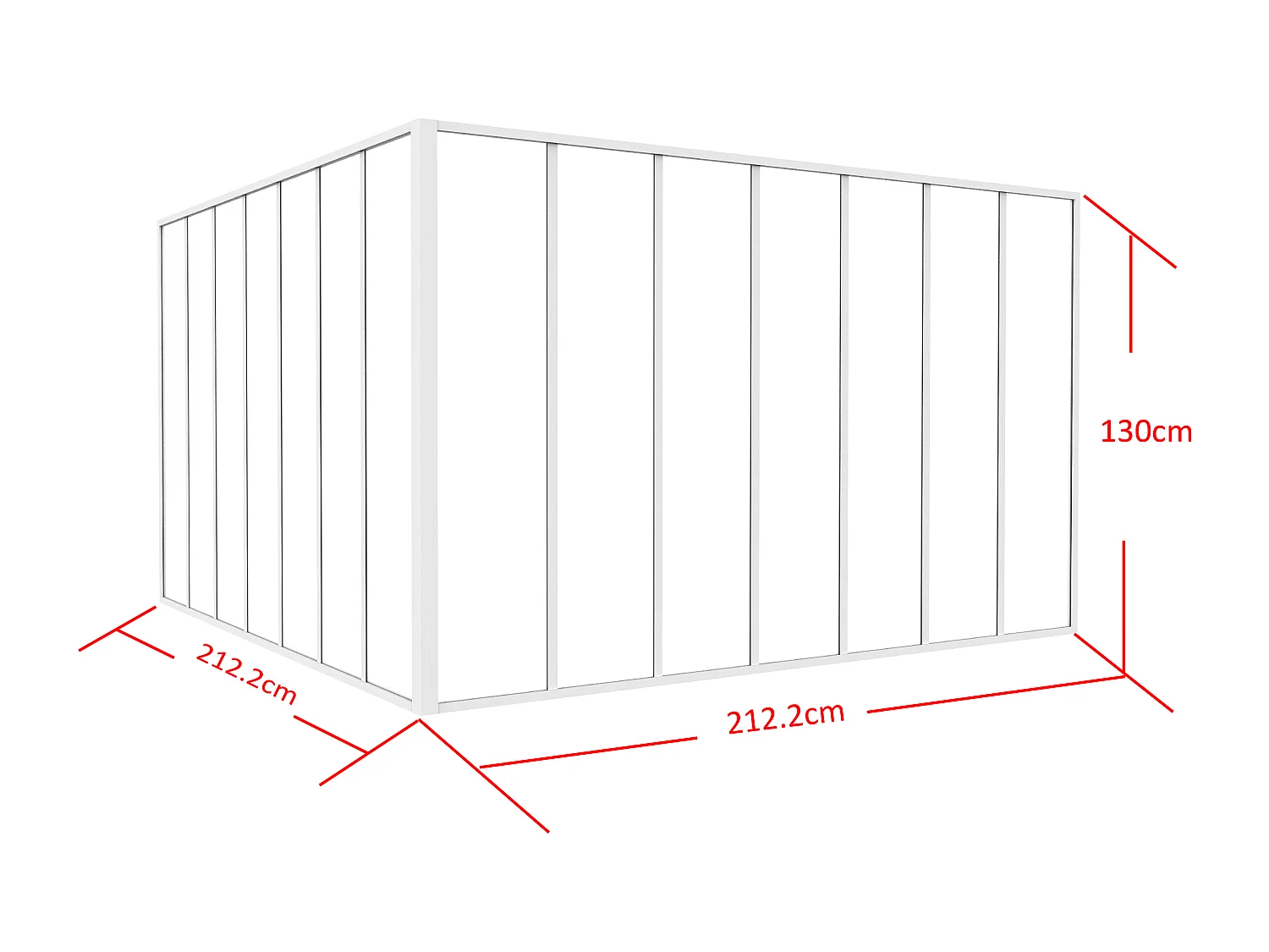 Glazen hoekbinnenraam met industriële stijl van gepoedercoat aluminium – L210 x L210 x H130 – Wit – BAYVIEW