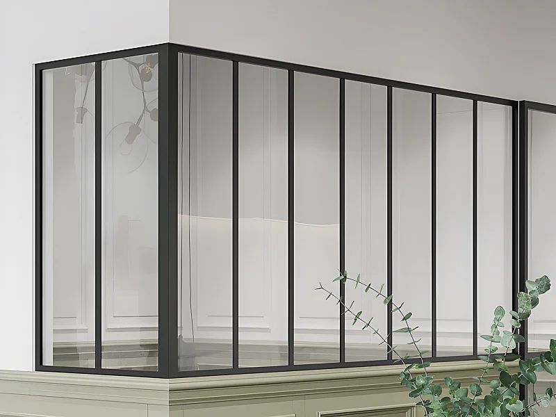 Divisória de canto de atelier em alumínio termolacado C210 x L60 x A105 cm preto - BAYVIEW