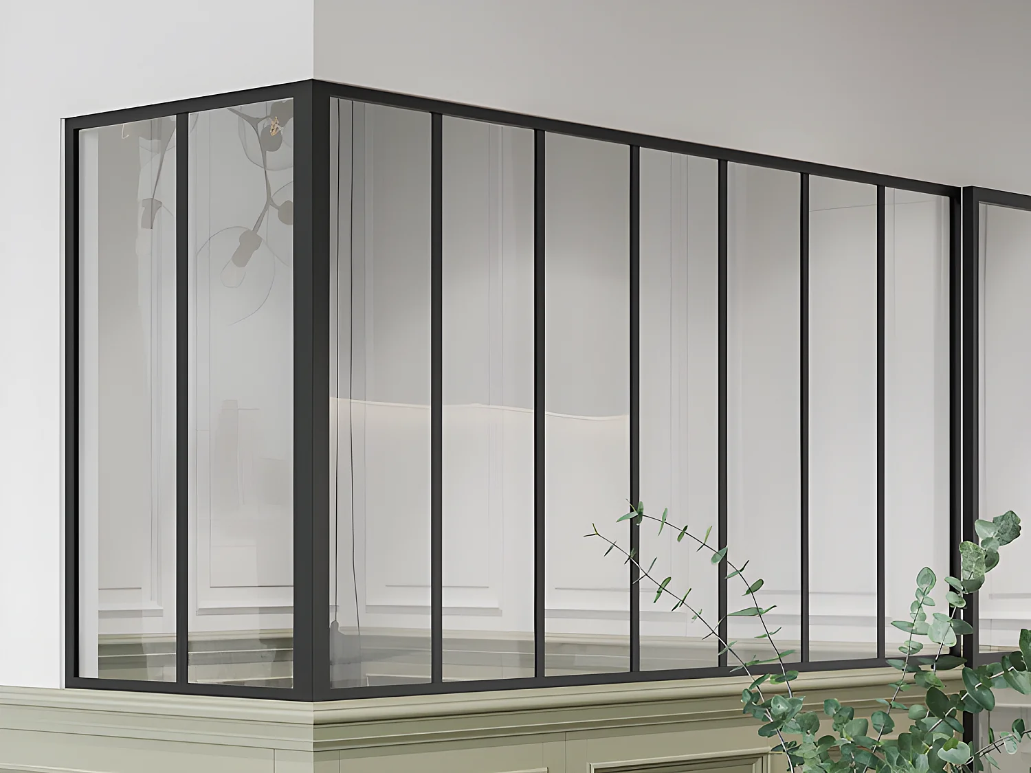 Przeszklona ścianka narożna z aluminium malowanego proszkowo - szer. 210 x szer. 60 x wys. 105 - Czarny - BAYVIEW