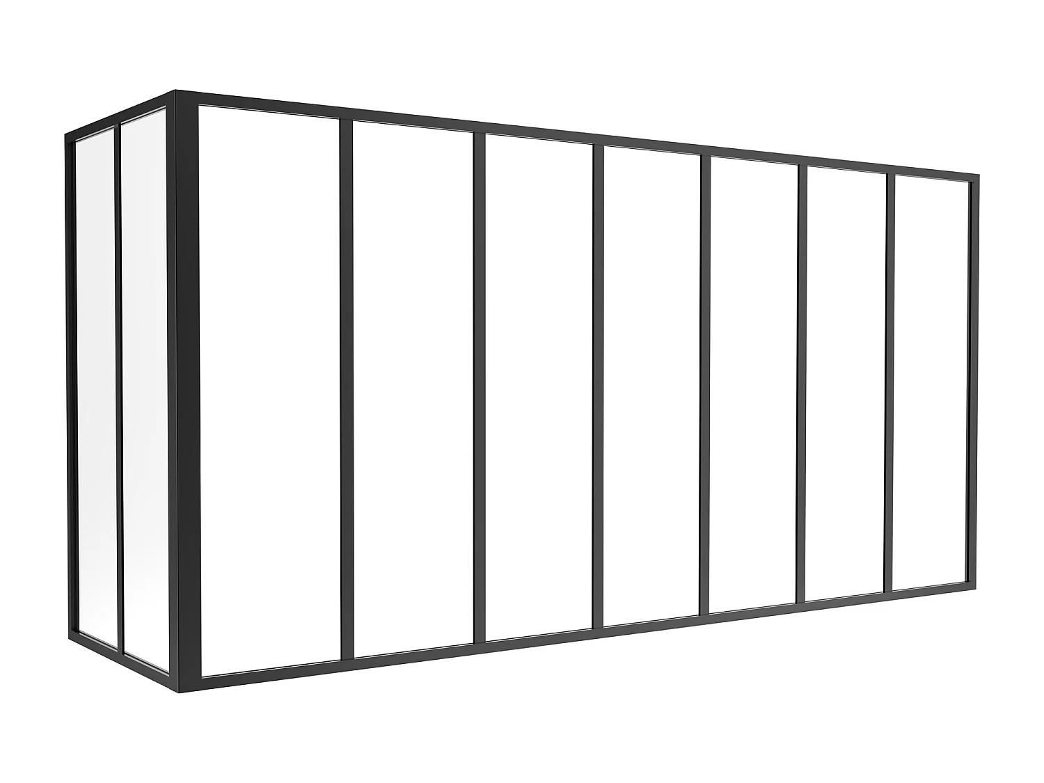 Przeszklona ścianka narożna z aluminium malowanego proszkowo - szer. 210 x szer. 60 x wys. 105 - Czarny - BAYVIEW