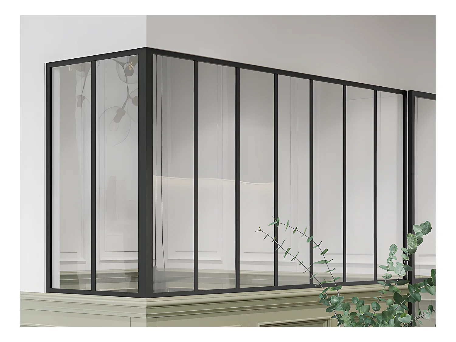 Verrière d'angle d'atelier en aluminium thermolaqué - L210 x L60 x H105 - Noir - BAYVIEW