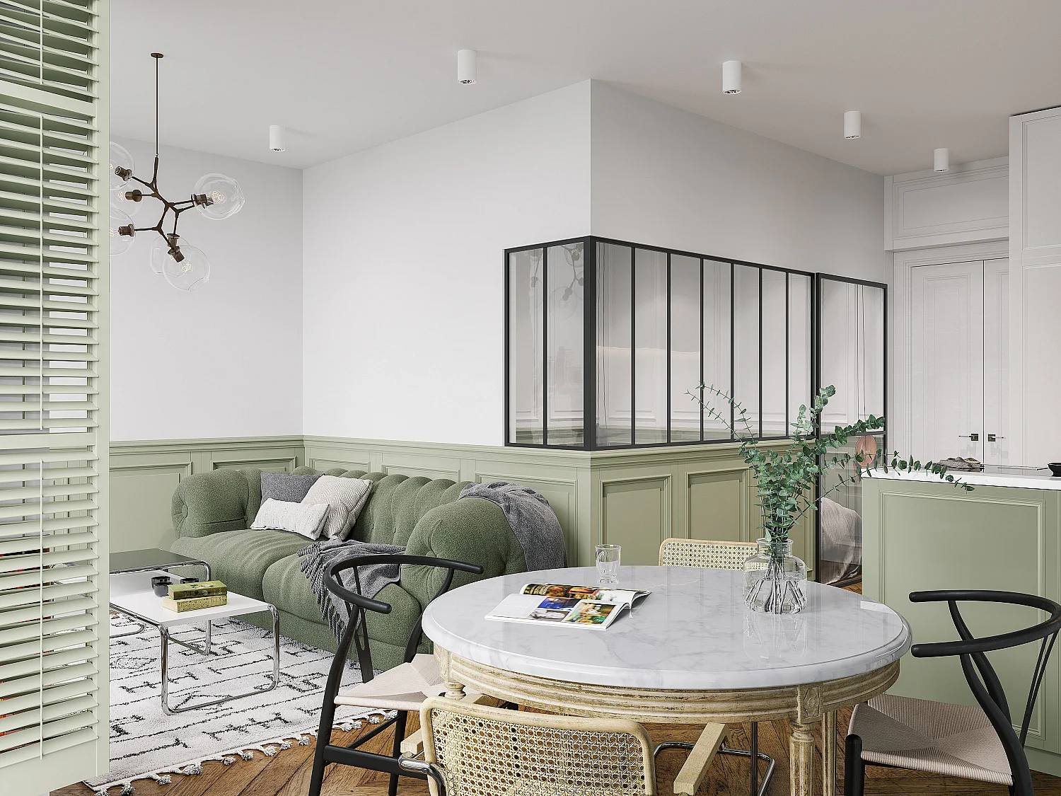 Vetrata angolare L210 x L60 x H105 in Alluminio termolaccato Stile atelier Nero - BAYVIEW