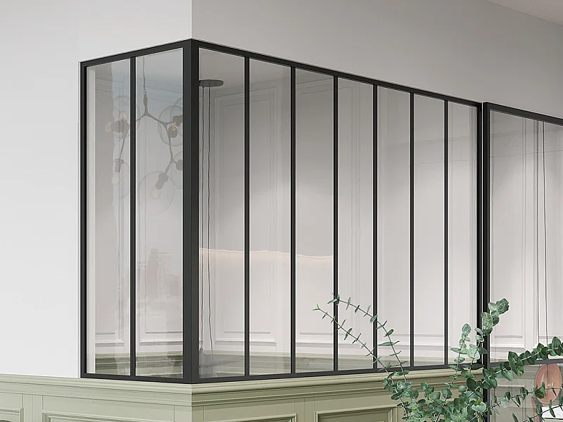 Przeszklona ścianka narożna z aluminium malowanego proszkowo - szer. 210 x szer. 60 x wys. 130 - Czarny - BAYVIEW