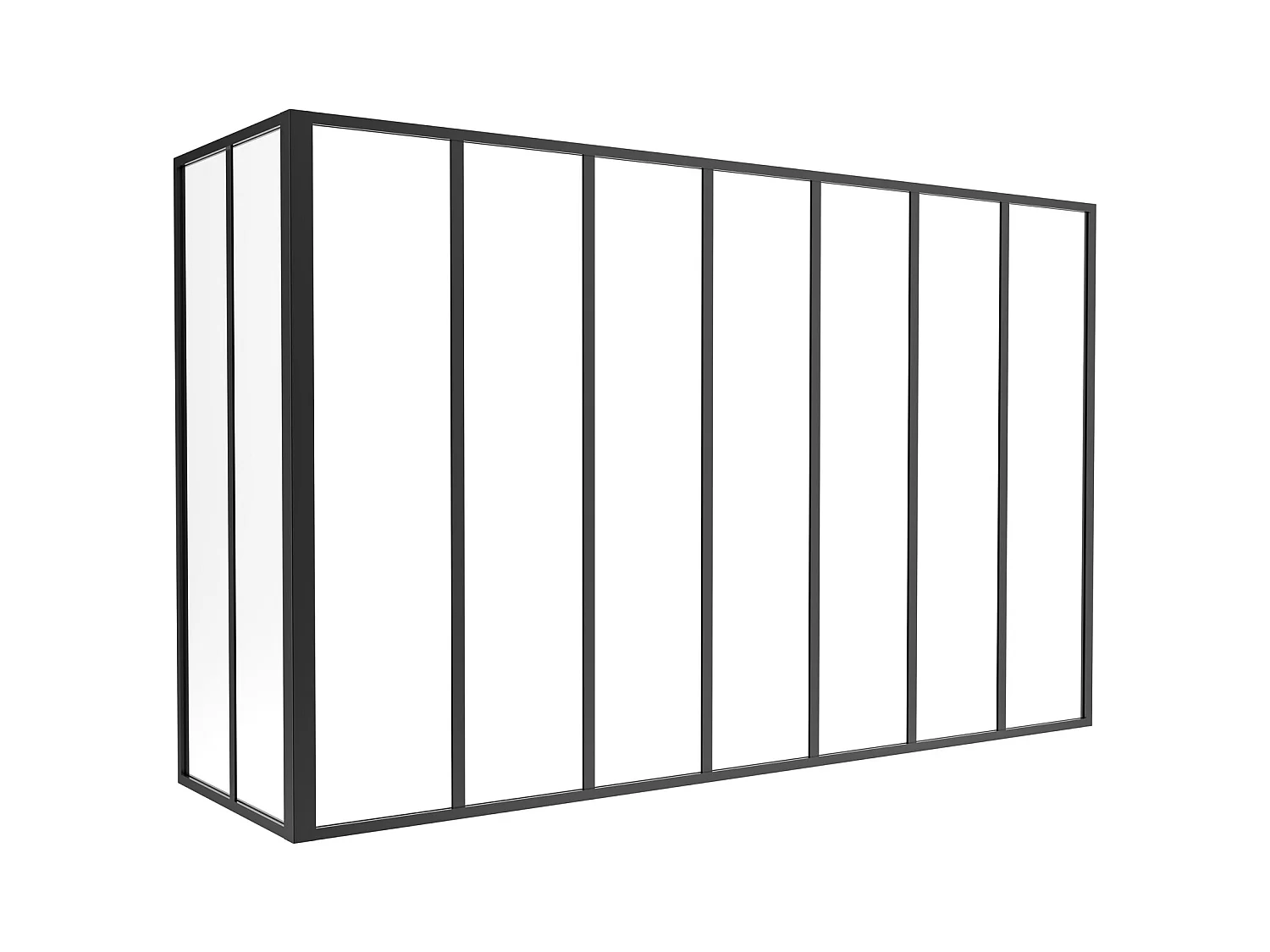 Glaswand Ecklösung - 210 x 60 x 130 cm - thermolackiertes Aluminium - Schwarz - BAYVIEW