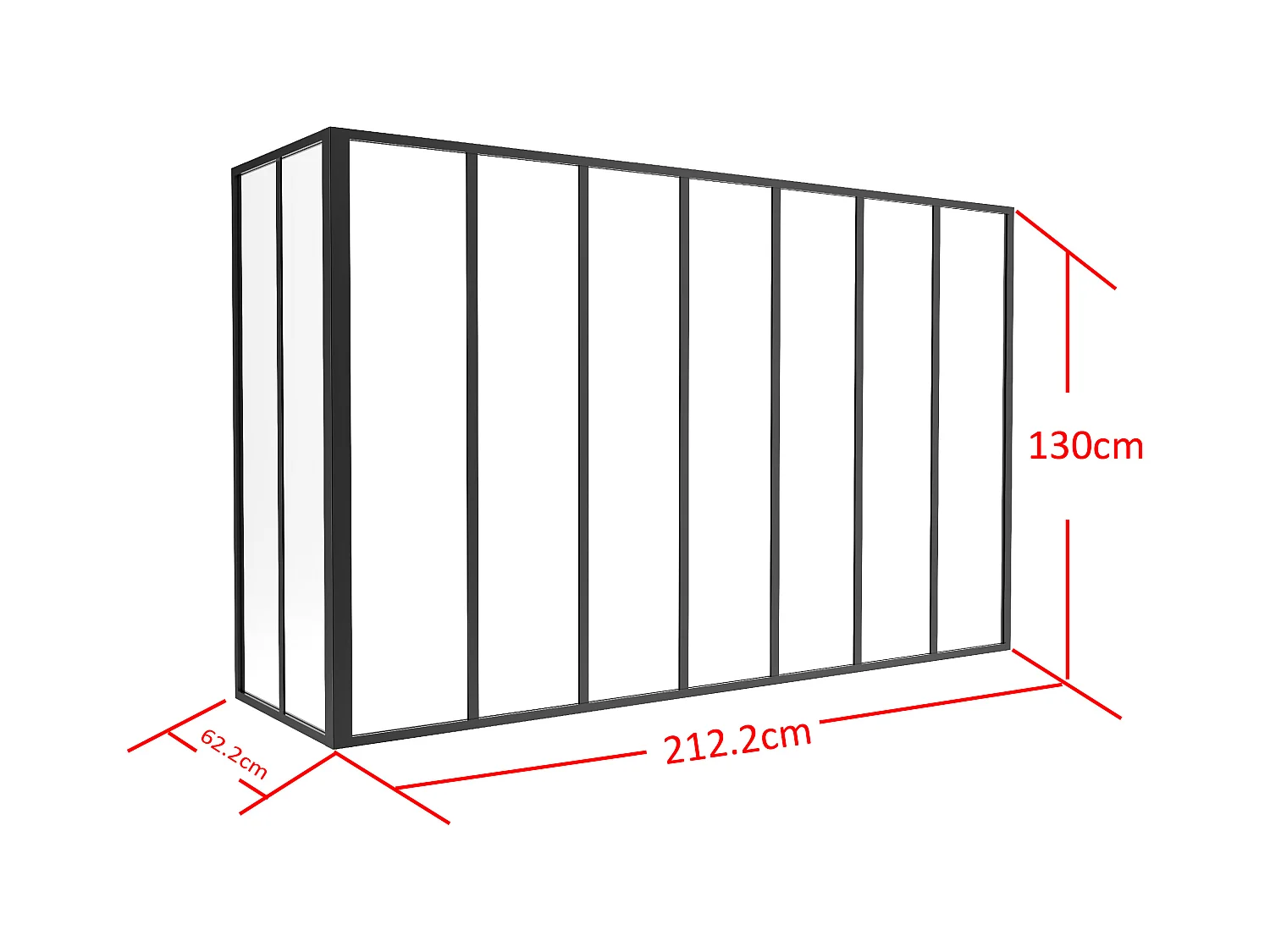 Glaswand Ecklösung - 210 x 60 x 130 cm - thermolackiertes Aluminium - Schwarz - BAYVIEW