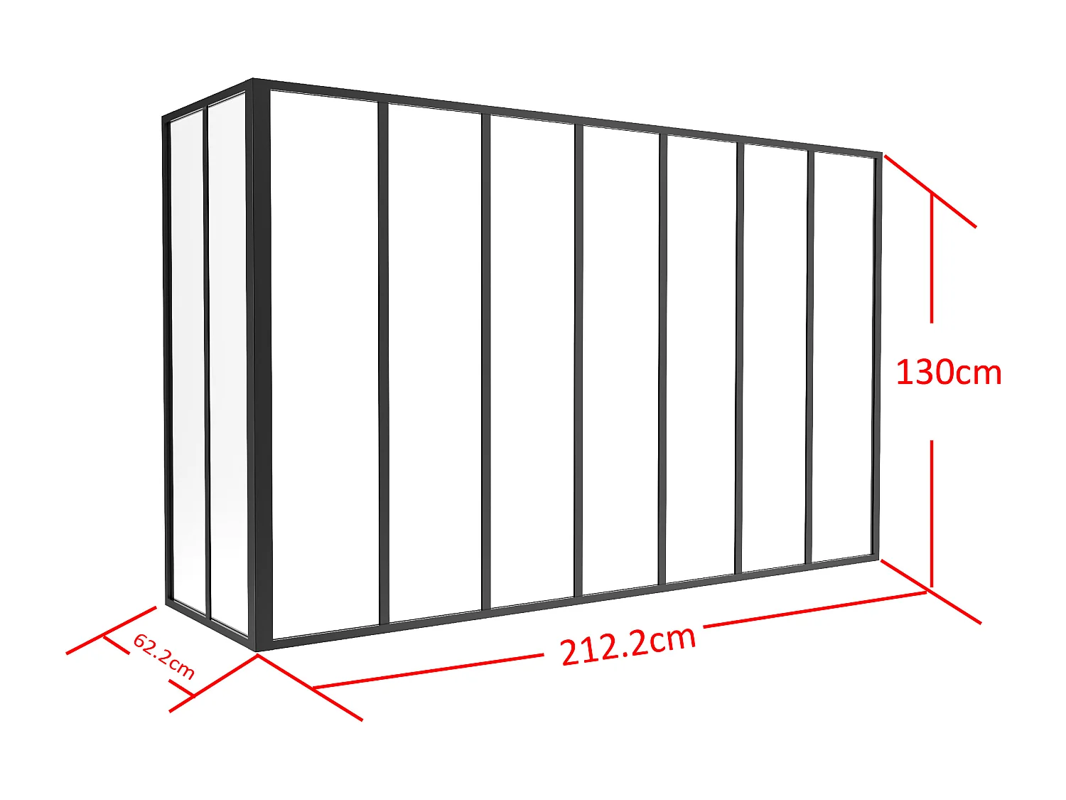 Verrière d'angle d'atelier en aluminium thermolaqué - L210 x L60 x H130 - Noir - BAYVIEW