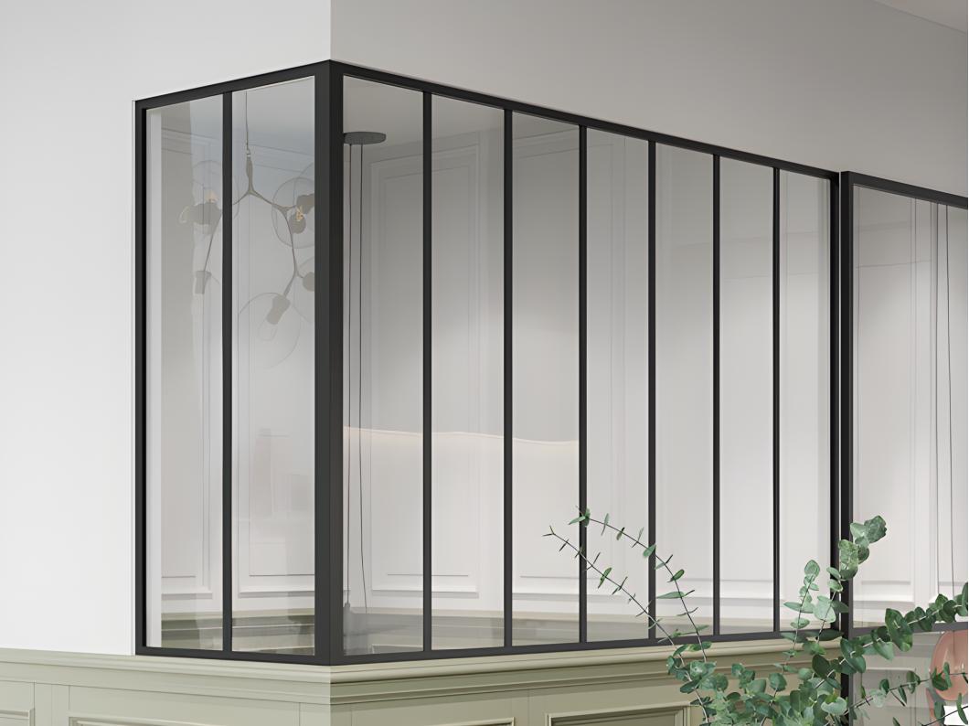 Verrière d'angle d'atelier en aluminium thermolaqué - L210 x L60 x H130 - Noir - BAYVIEW