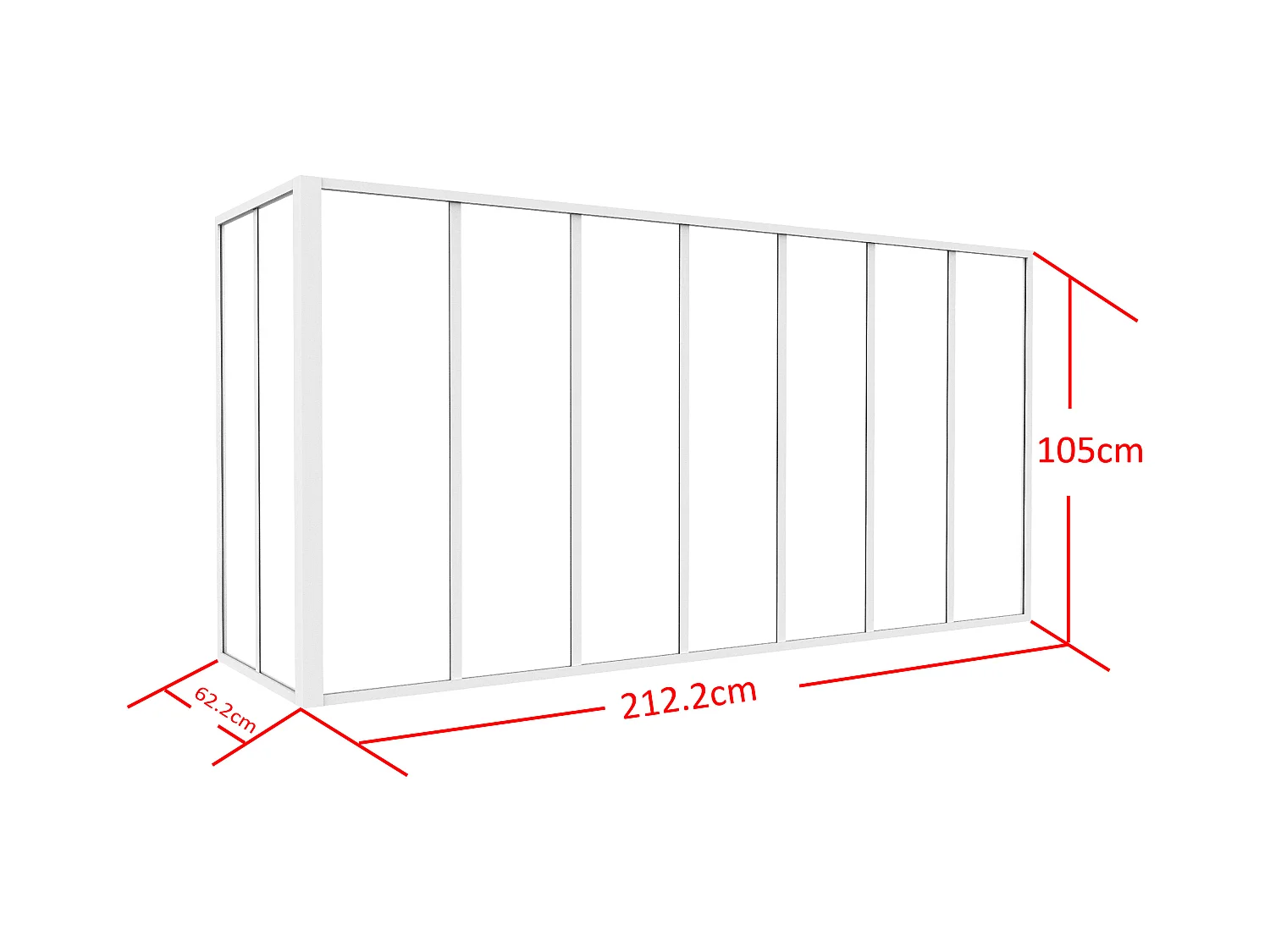 Hjørneglassvegg i pulverlakkert aluminium - L210 x L60 x H105 - Hvit - BAYVIEW