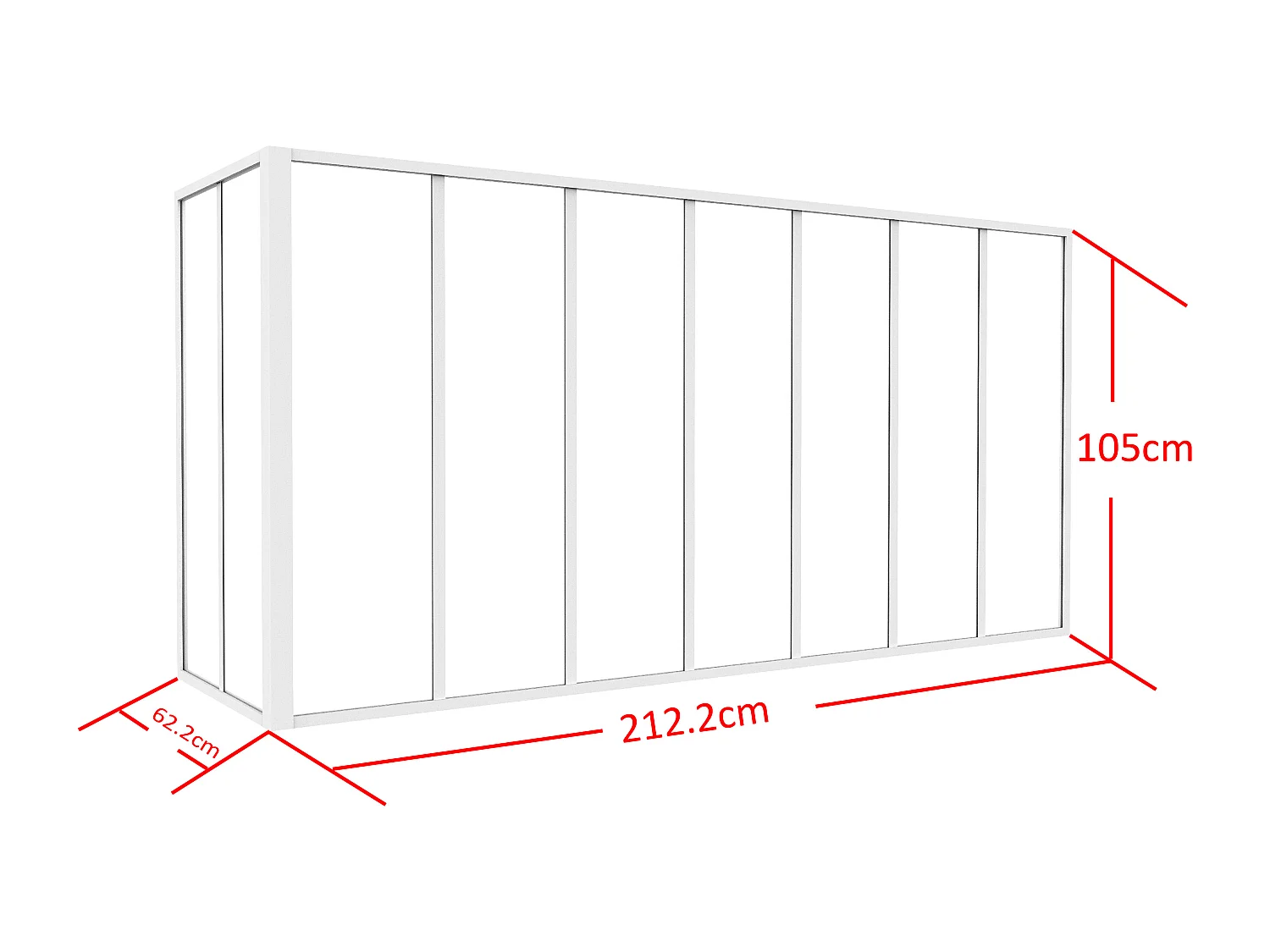 Hjørneglassvegg i pulverlakkert aluminium - L210 x L60 x H105 - Hvit - BAYVIEW