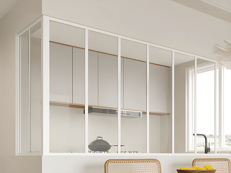 Hjørneglassvegg i pulverlakkert aluminium - L210 x L60 x H105 - Hvit - BAYVIEW