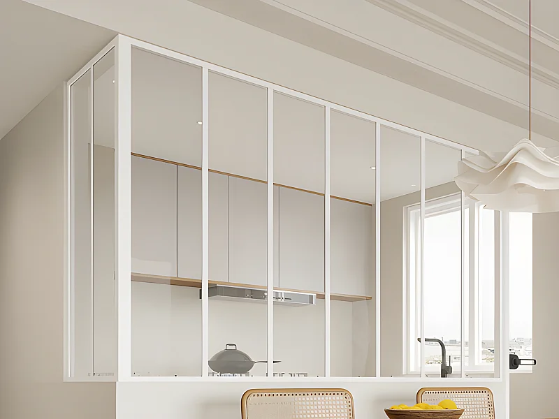 Verrière d'angle d'atelier en aluminium thermolaqué - L210 x L60 x H130 - Blanc - BAYVIEW